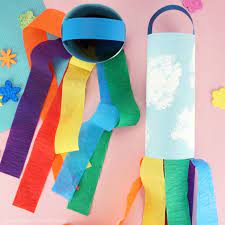 diy multicolored streamers with a tube top to make a windsock