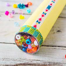 yellow tube with colored beads