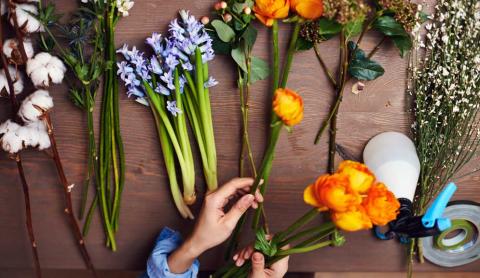 arranging flowers